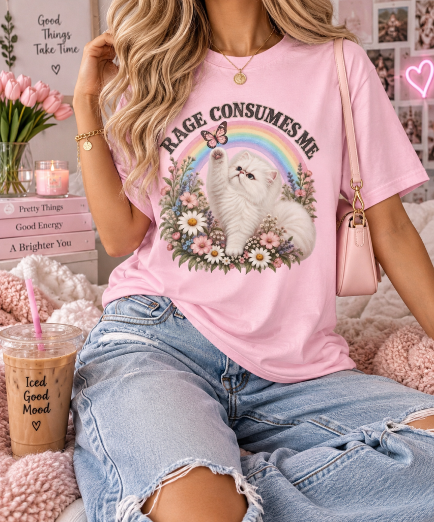 Peace Consumes Me Cat Rainbow Floral T-Shirt