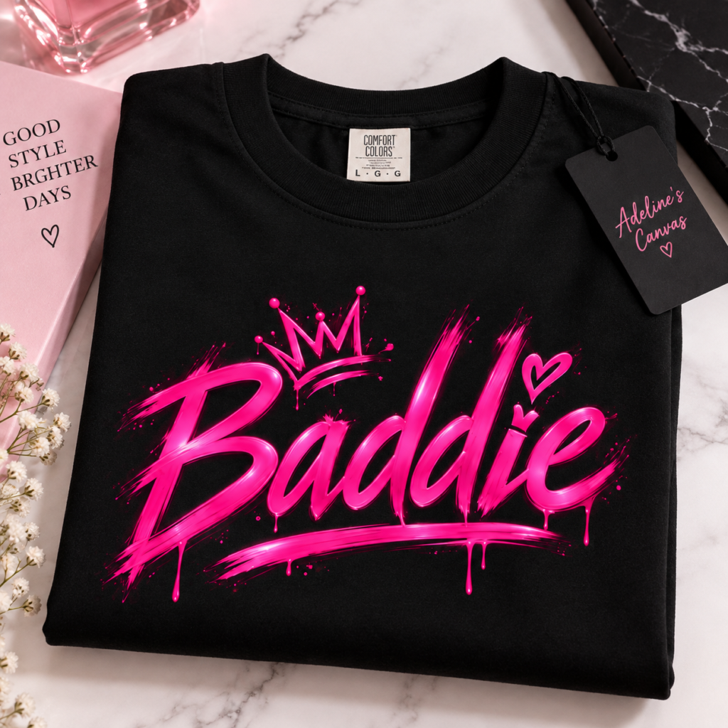 Baddie Graphic Tee — Pink Crown Streetwear T‑Shirt