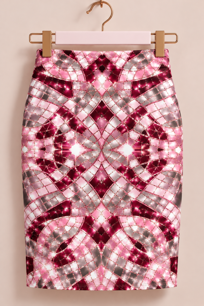 Pink Burgundy Geometric Kaleidoscope Pencil Skirt