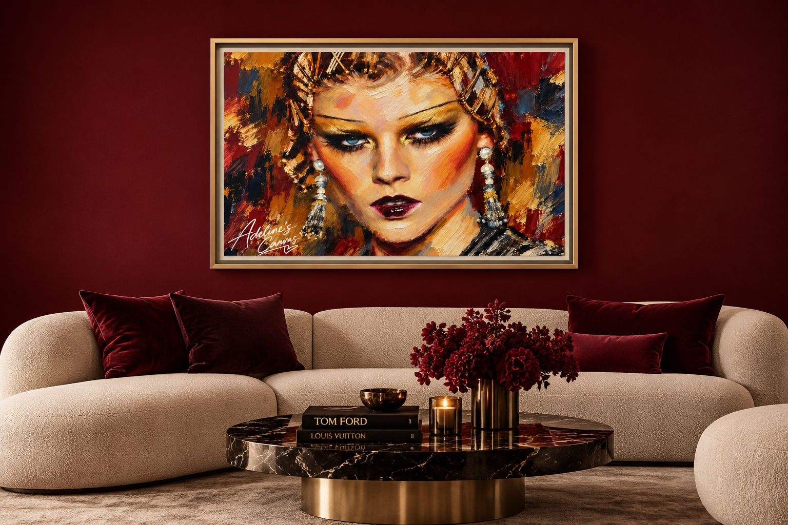 Framed Matte Canvas Art – Glamorous Woman Portrait