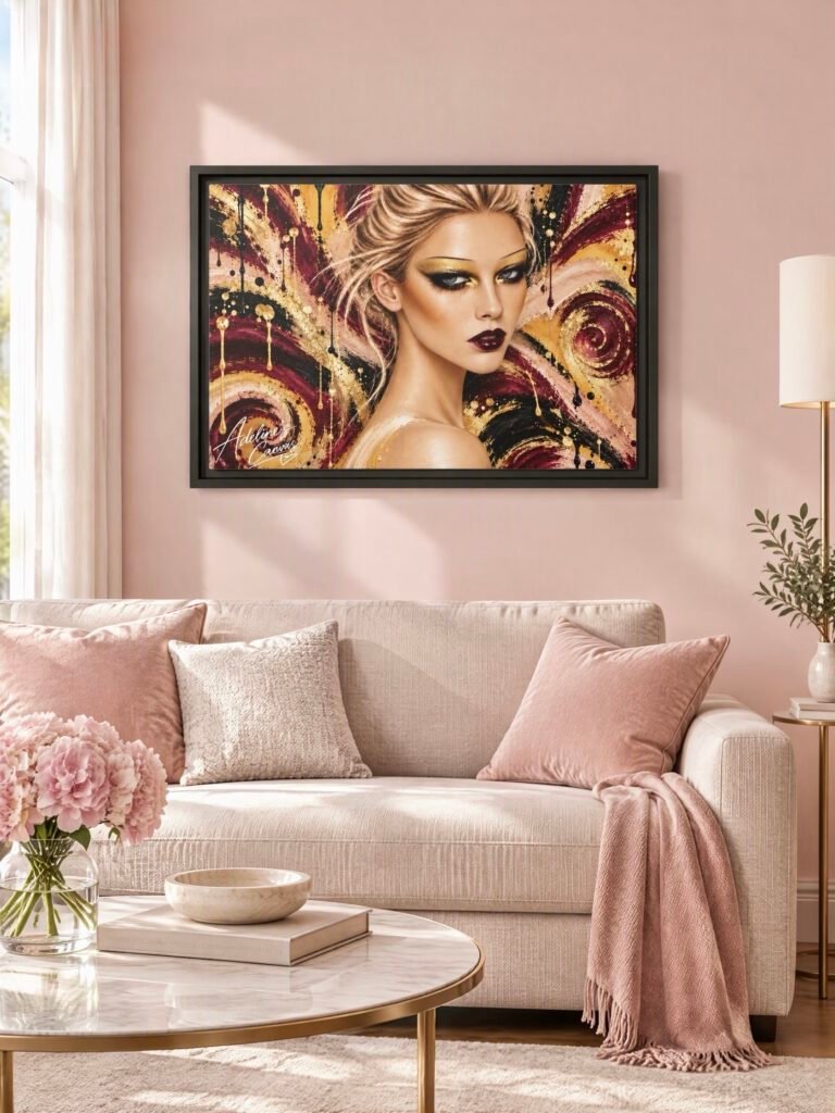 Glamorous Blonde Woman Framed Canvas Wall Art