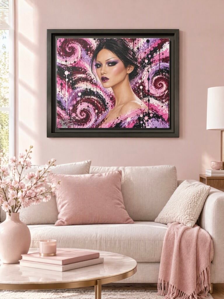 Framed Matte Canvas Art Print — Pink Swirl Portrait by Adelina Cava