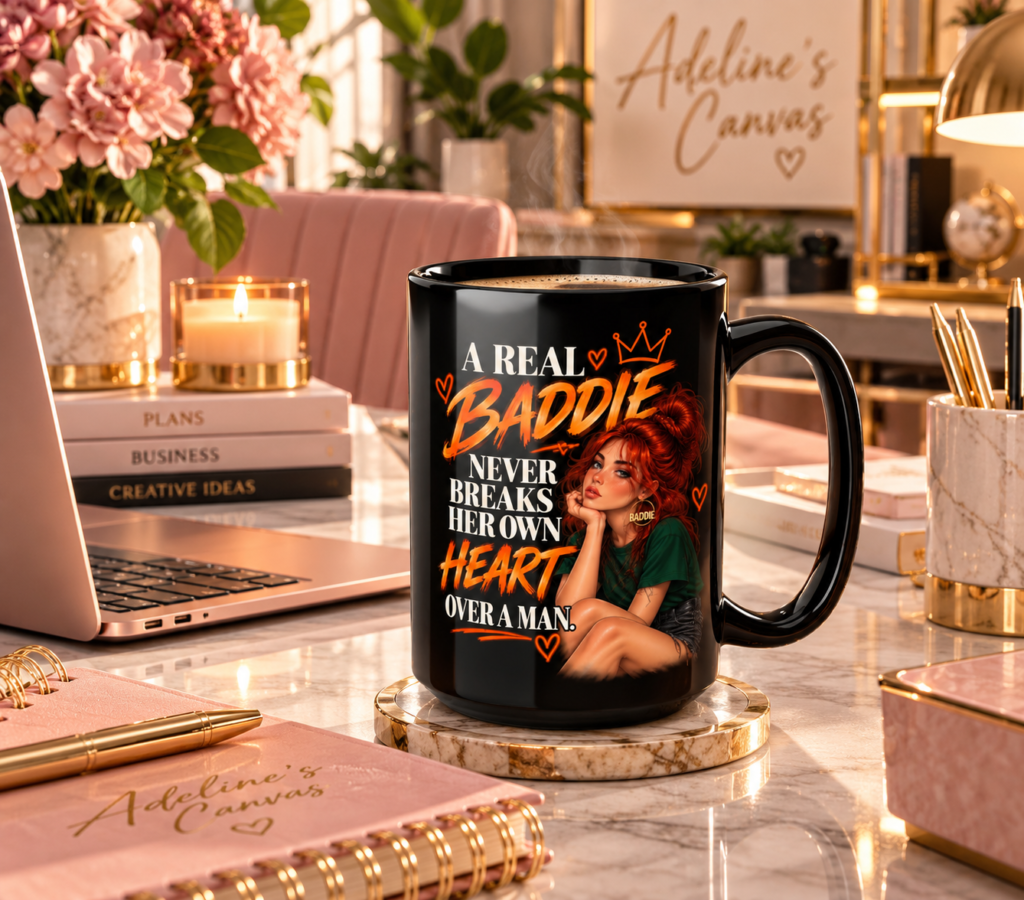Baddie Coffee Mug – "A Real Baddie Never Breaks Her Own Heart Over a Man" Black Ceramic Mug (11oz/15oz)