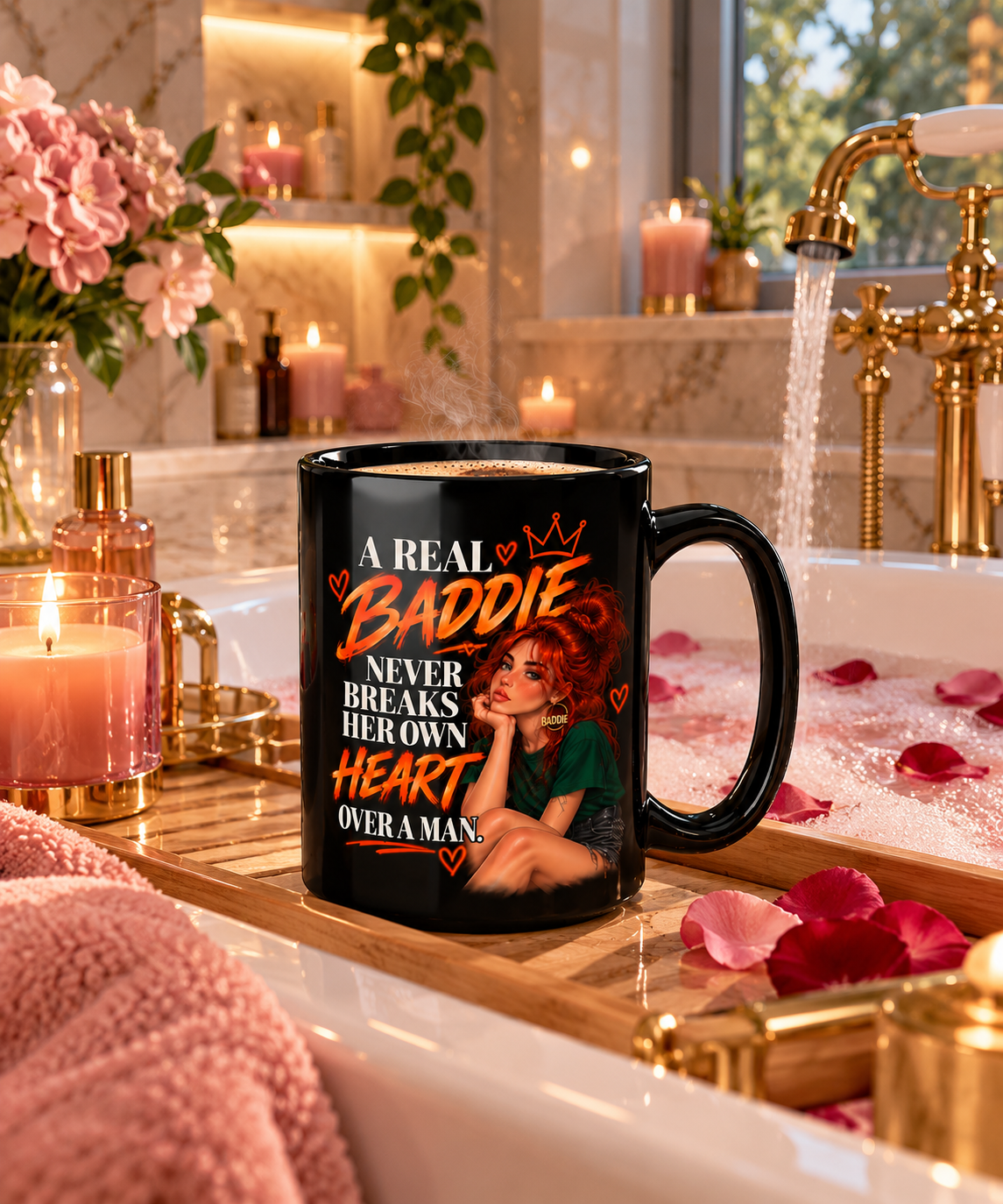 Baddie Coffee Mug – "A Real Baddie Never Breaks Her Own Heart Over a Man" Black Ceramic Mug (11oz/15oz) - Image 5