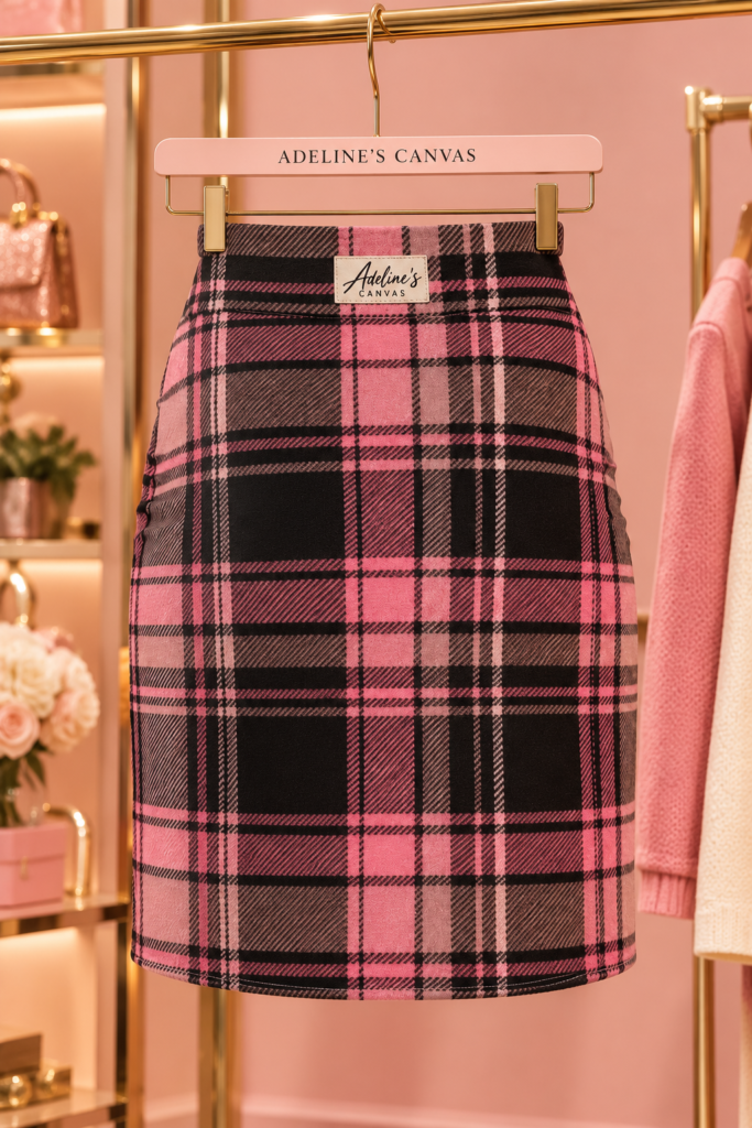 Pink & Black Plaid Pencil Skirt — Classic Tartan Print, Women's Office to Casual