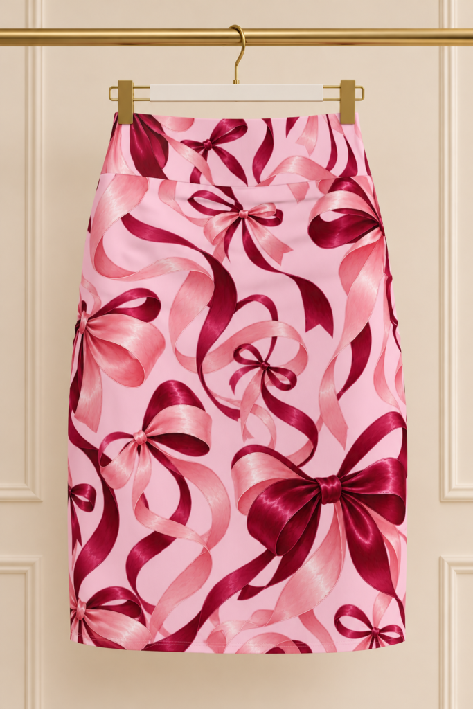 Pink Bow Ribbon Floral Pencil Skirt
