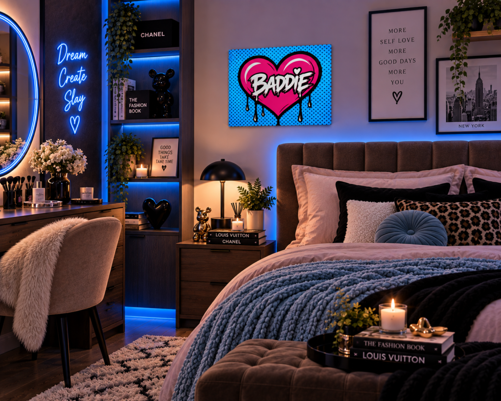 Baddie Graffiti Heart Canvas Wall Art – Pop Art Stretched Canvas