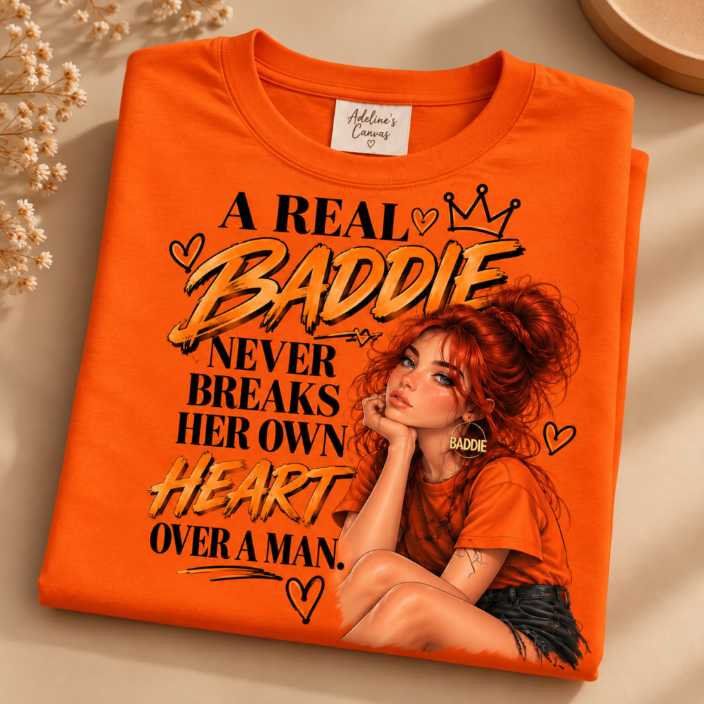 Baddie Graphic Tee - "A Real Baddie Never Breaks Her Own Heart Over A Man"