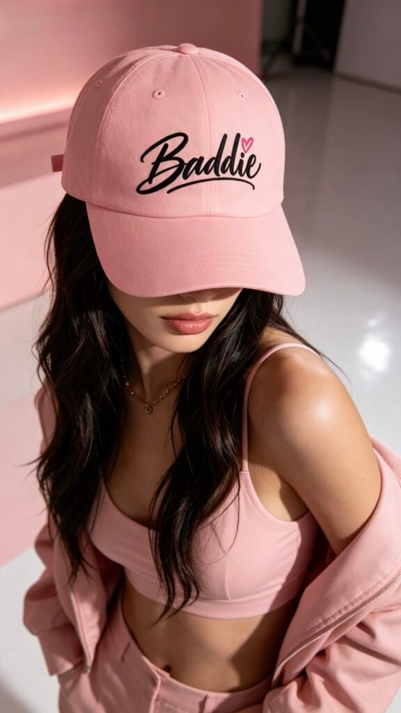 Baddie Dad Cap – Embroidered Script Baseball Hat with Pink Heart