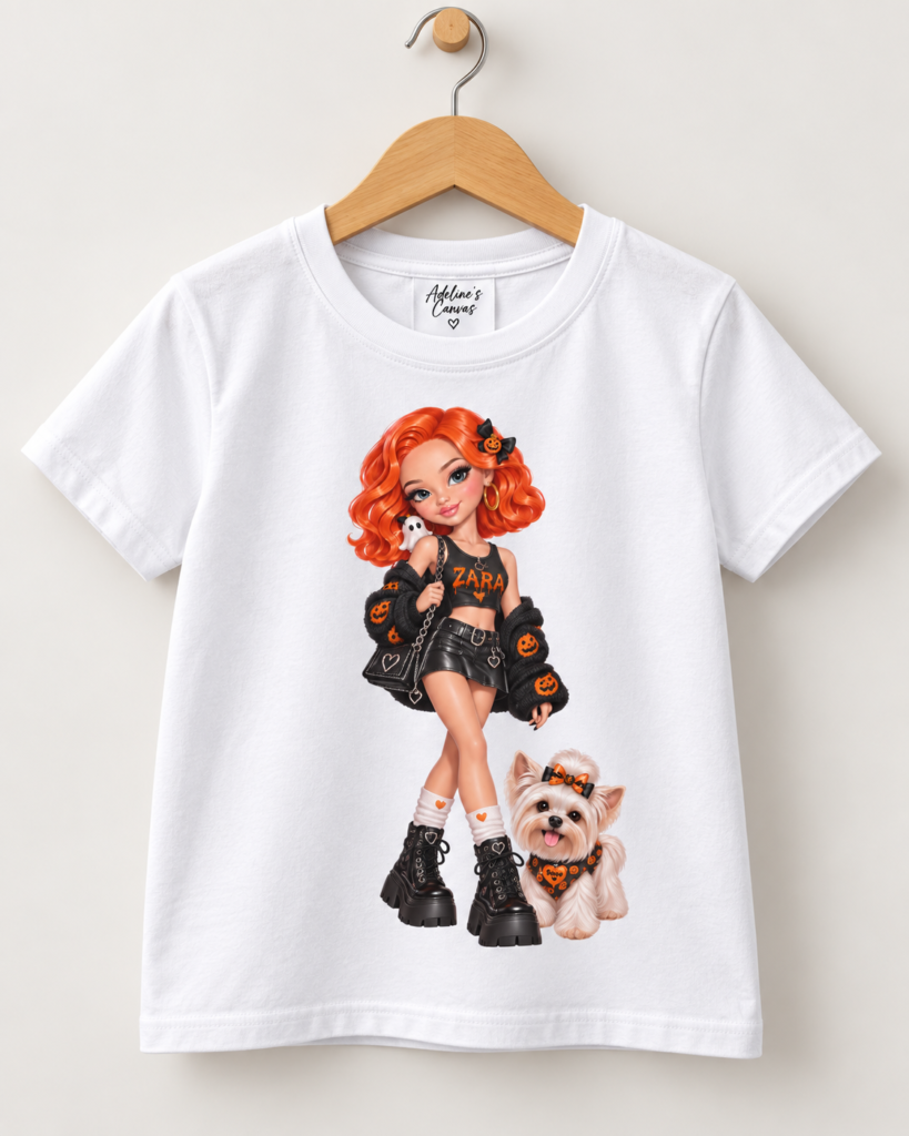 Zara Doll with Puppy Mochi Kids Tee | Cute Cartoon Character