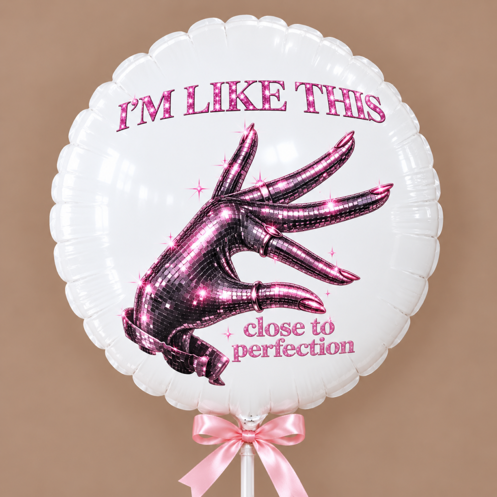 Round 11" Balloon — Pink Glitter Hand "Close to Perfection"