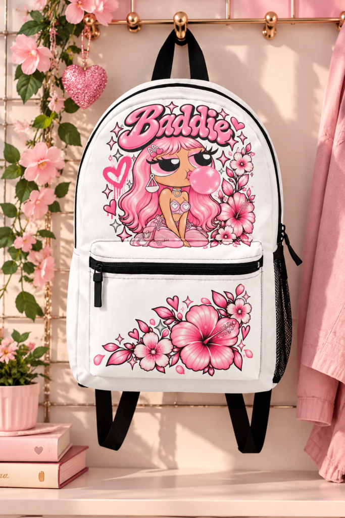Baddie Pink Floral Backpack — Cute Kawaii Bubblegum Girl School Bag