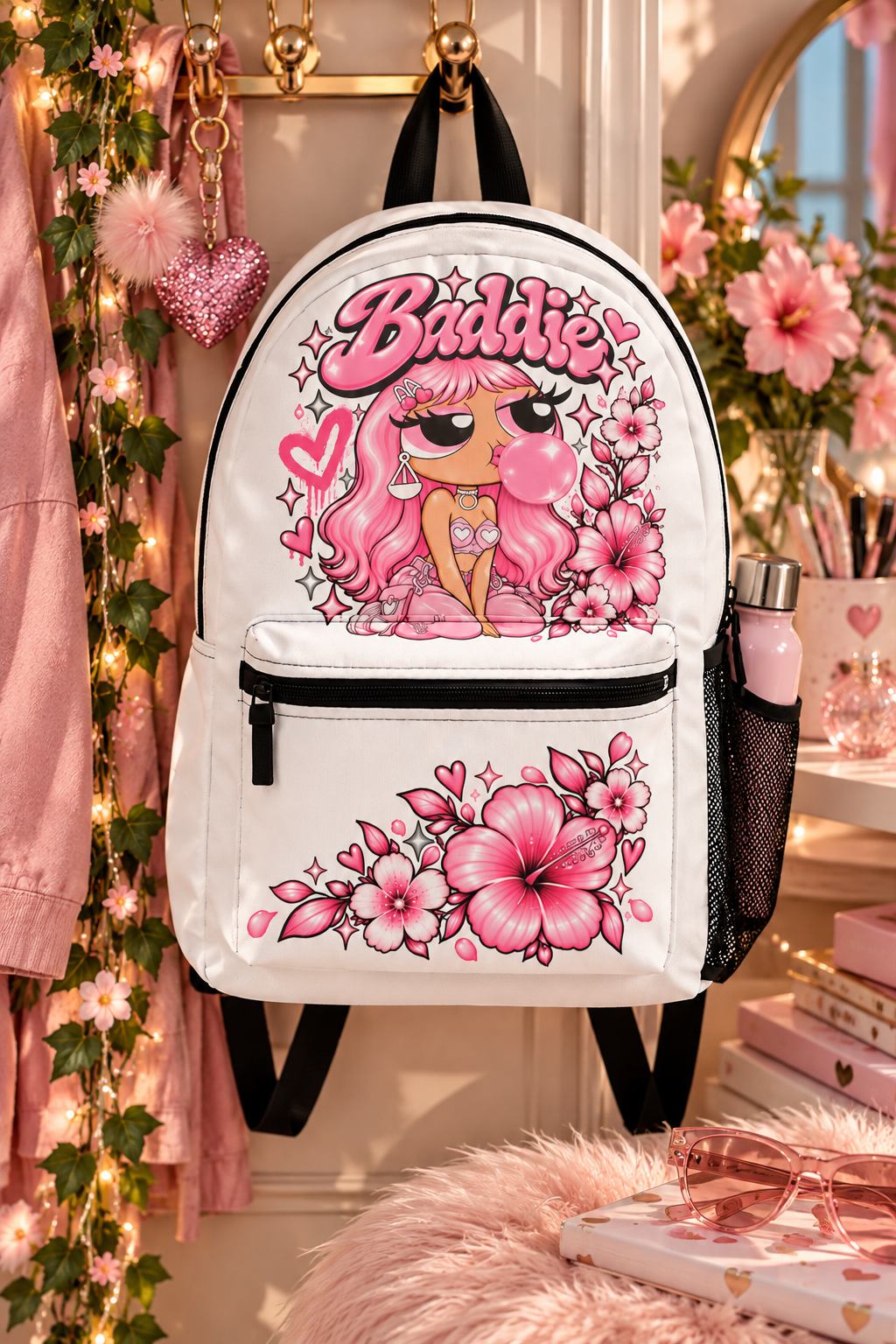 Baddie Pink Floral Backpack — Cute Kawaii Bubblegum Girl School Bag - Image 6