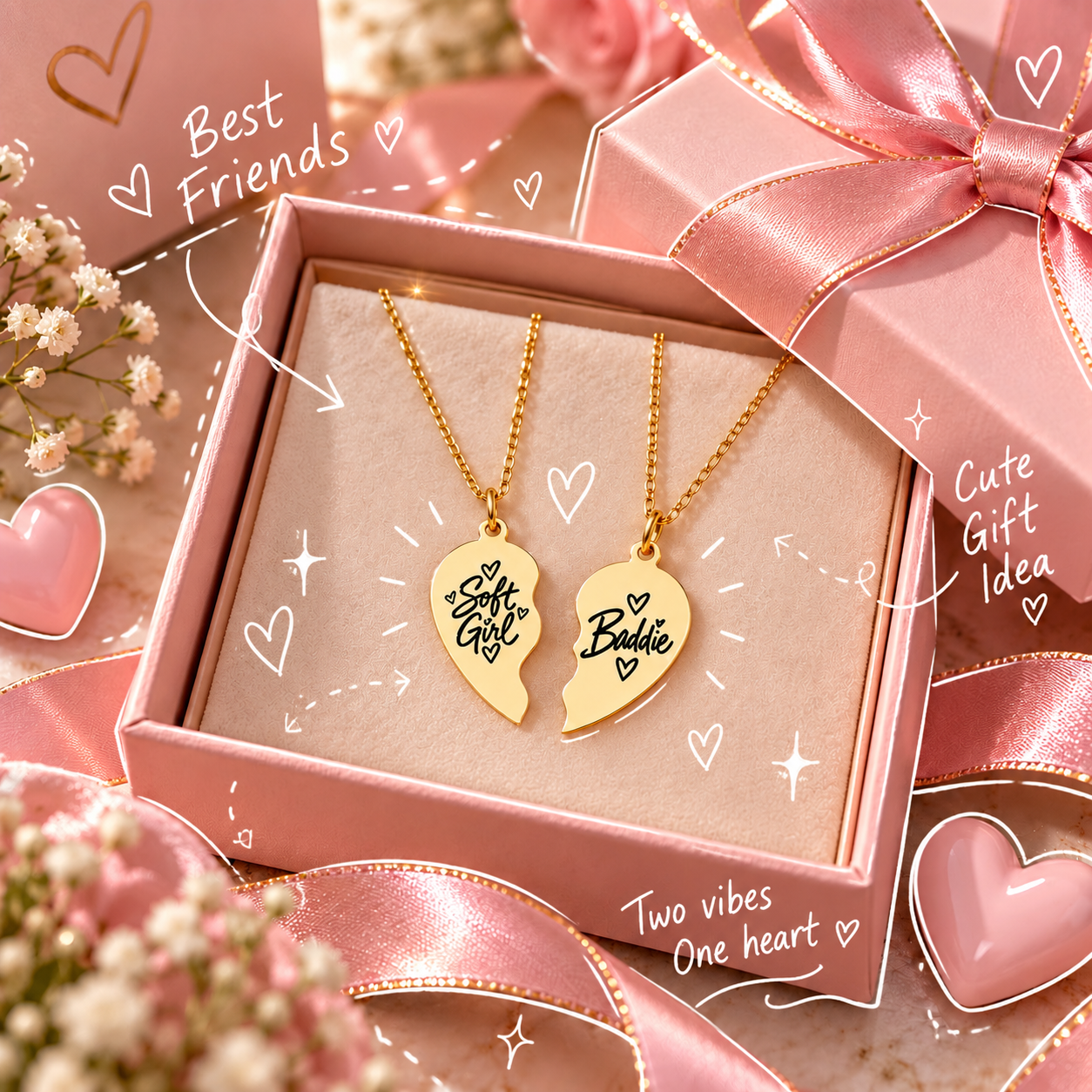 Break Apart Heart Necklace Set — Engraved Bestie/Bff Split Pendant - Image 2