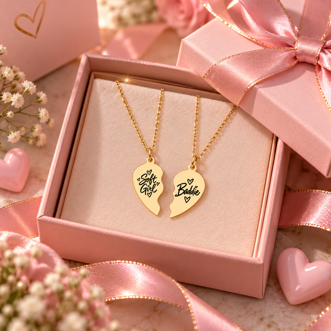 Break Apart Heart Necklace Set — Engraved Bestie/Bff Split Pendant - Image 5