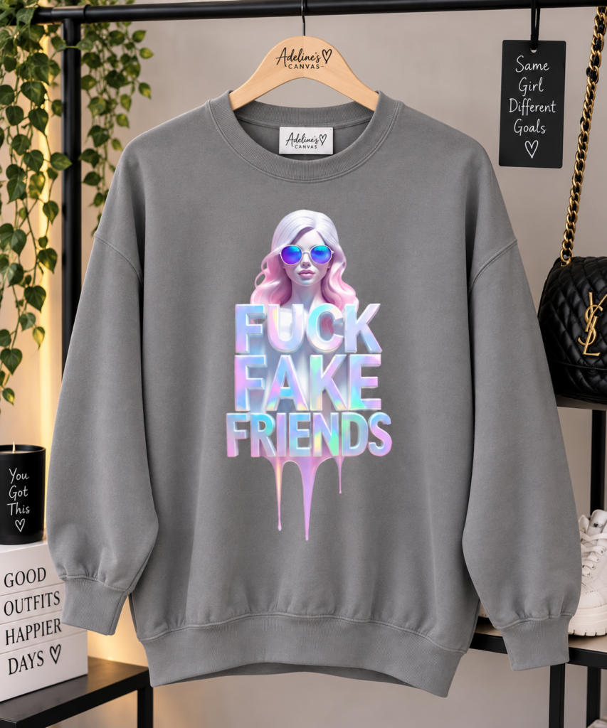Fuck Fake Friends Sweatshirt | Pastel Drip Portrait Crewneck
