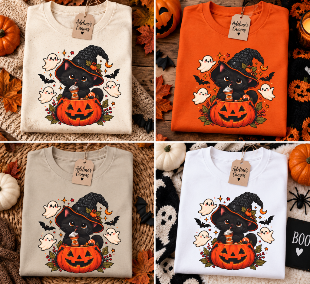 Halloween Witch Cat Pumpkin T-Shirt