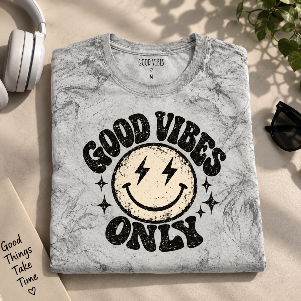 Good Vibes Only Distressed Smiley T-Shirt
