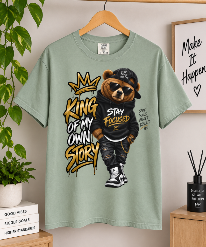 King of My Own Story Bear graphic T-Shirt | Stay Focused streetwear