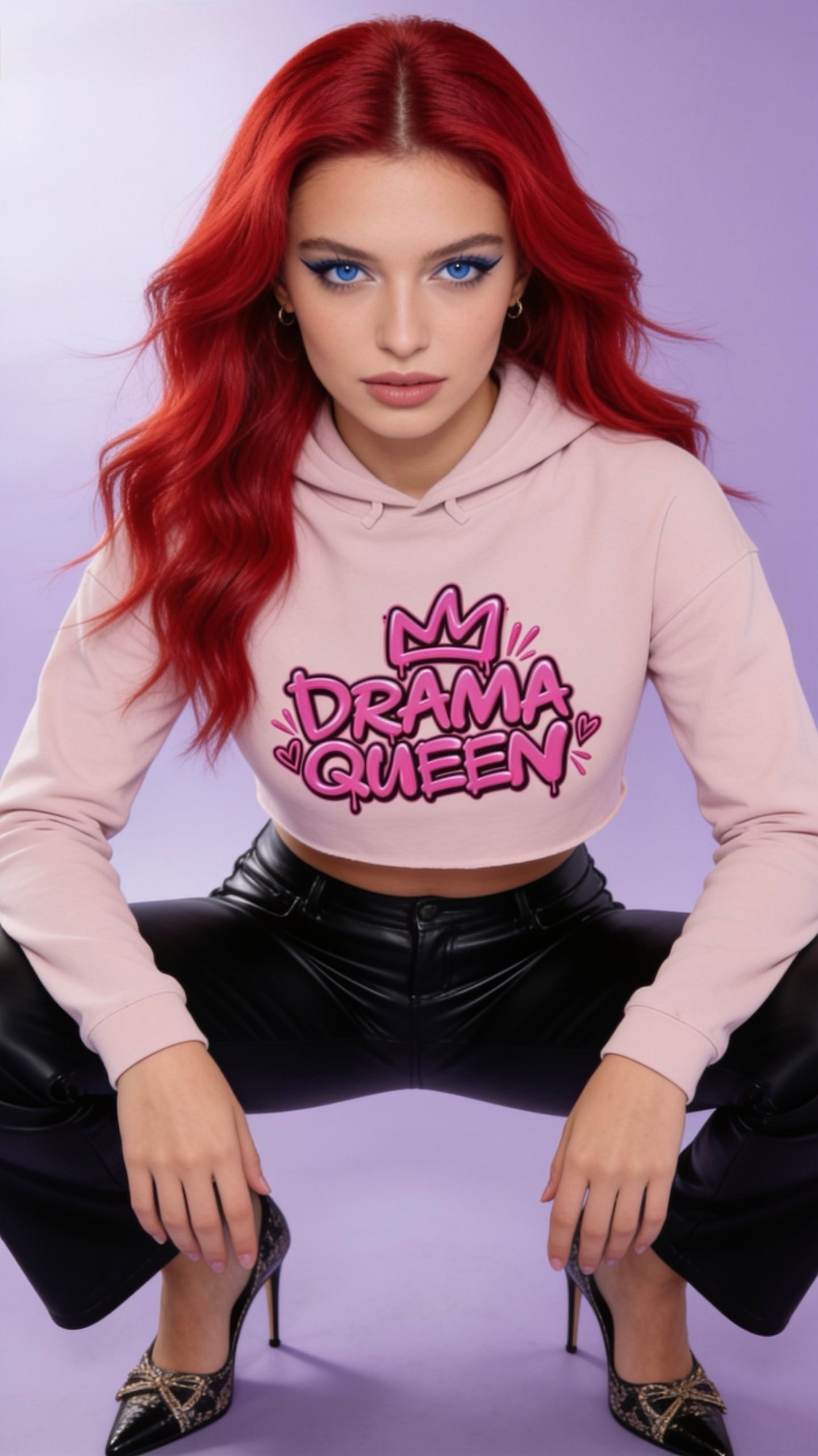Drama Queen Cropped Hoodie — Pink Crown Graphic Women’s Hooded Sweatshirt - Image 2