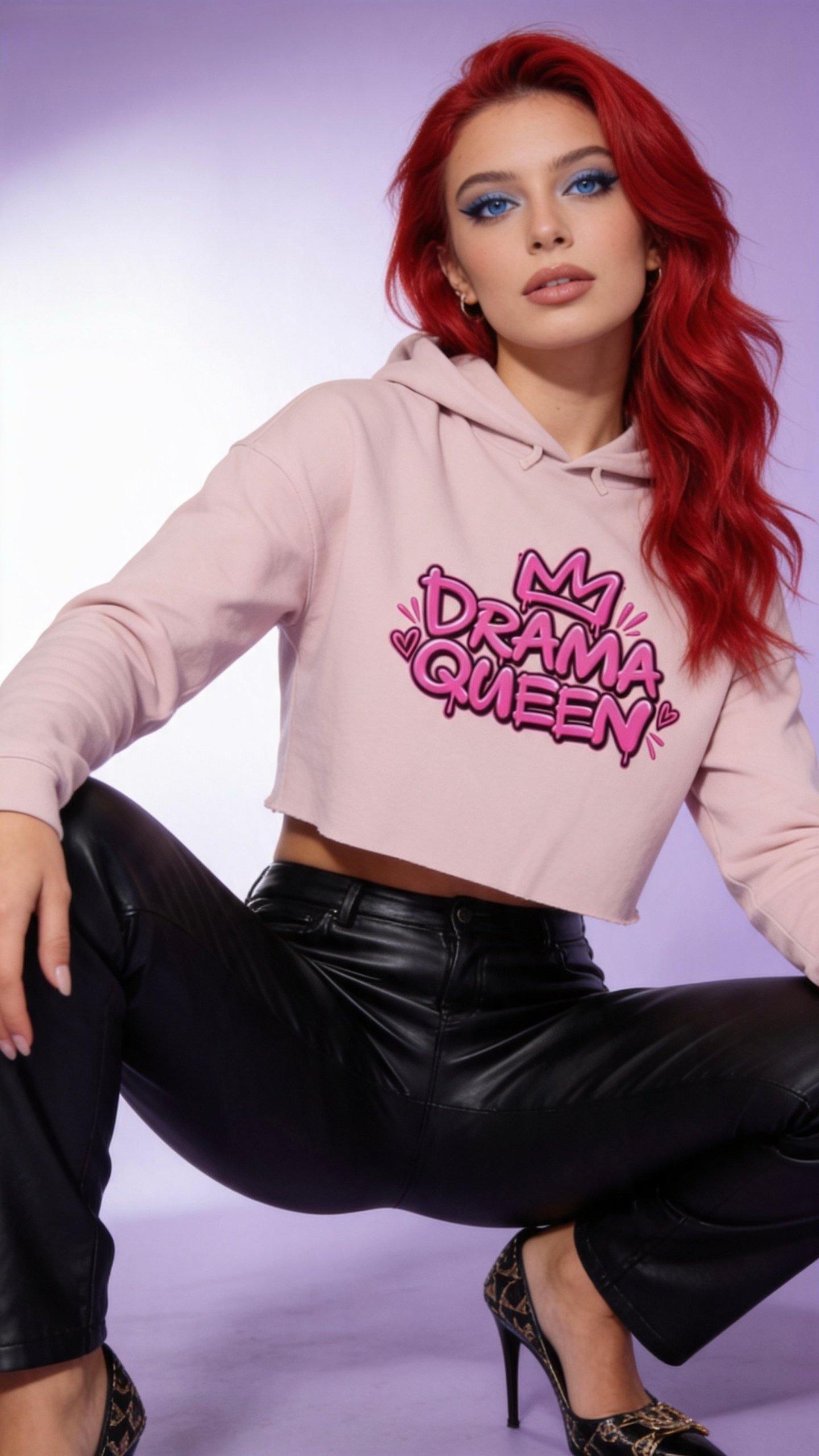 Drama Queen Cropped Hoodie — Pink Crown Graphic Women’s Hooded Sweatshirt - Image 4