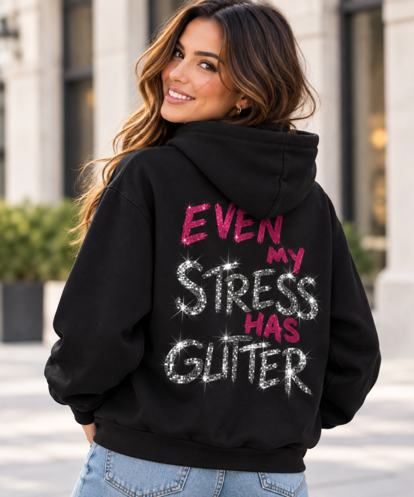 Even My Stress Has Glitter Lip Drip Hoodie