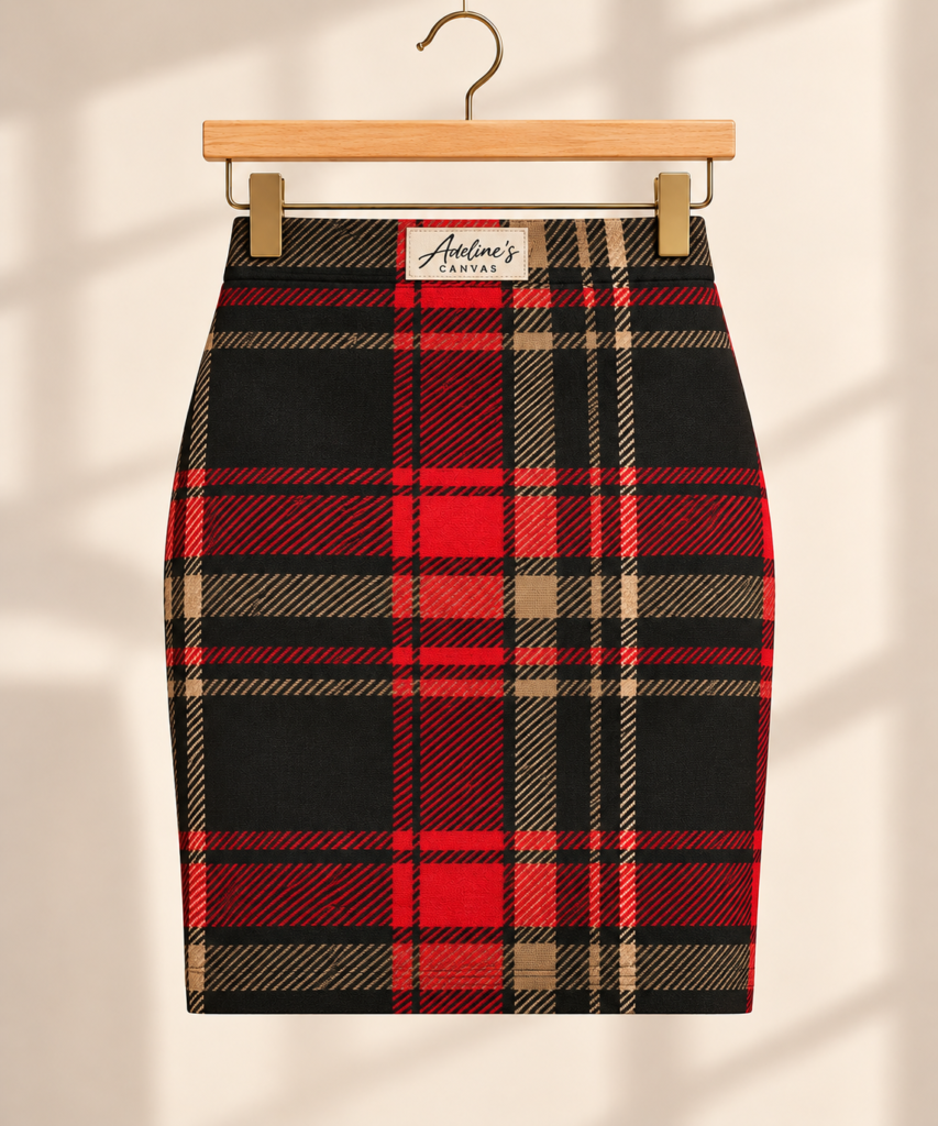 Plaid Pencil Skirt – Red Black Tartan Mid-Waist Skirt