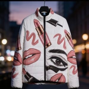 Women's Lipstick and Glamour Eye Puffer Jacket