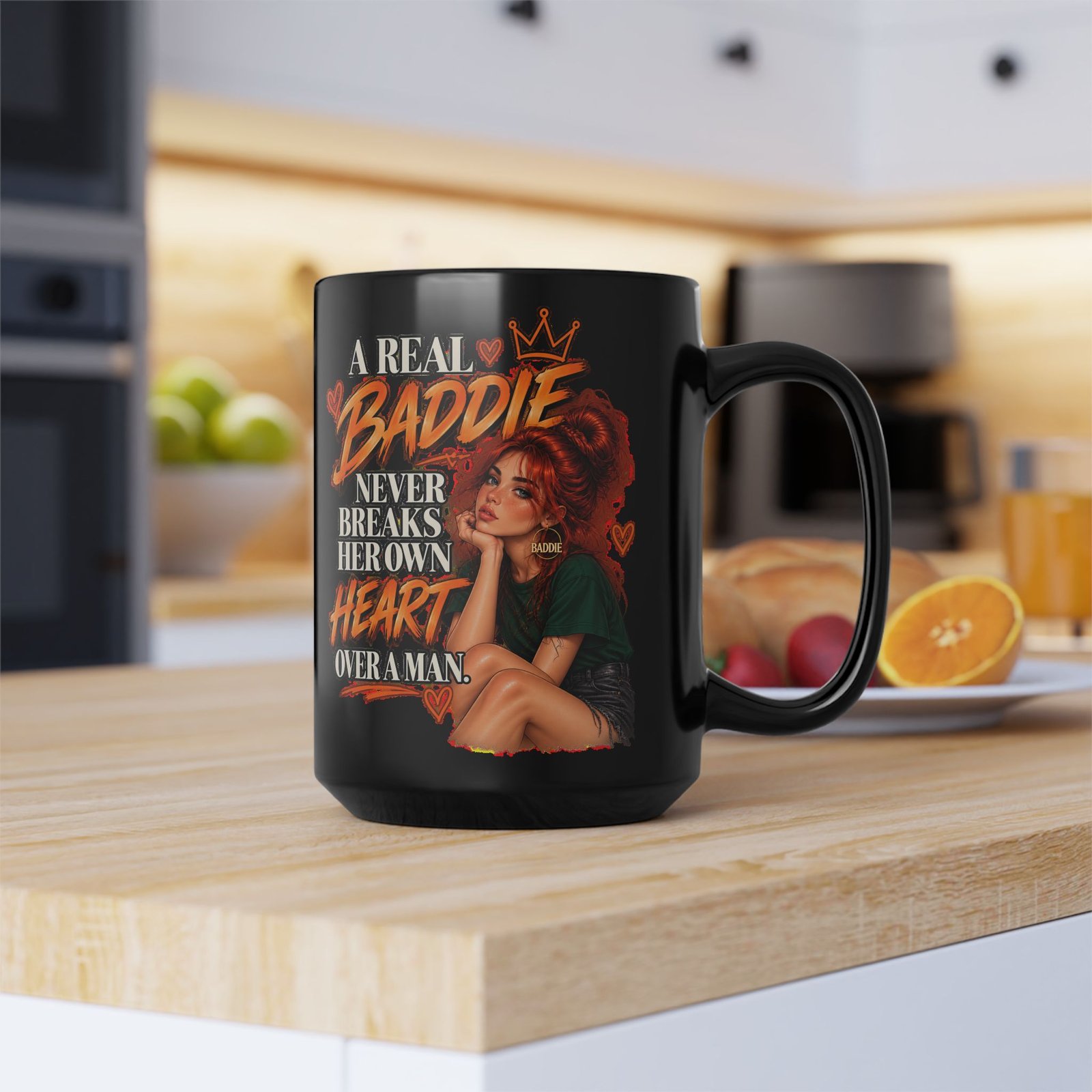 Baddie Coffee Mug – "A Real Baddie Never Breaks Her Own Heart Over a Man" Black Ceramic Mug (11oz/15oz) - Image 6